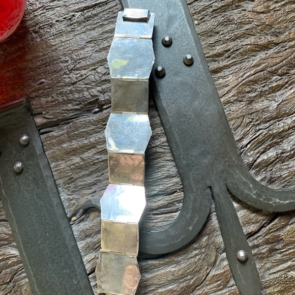 VINTAGE MEXICO JADE GLASS STERLING SILVER BRACELET - Picture 4 of 12